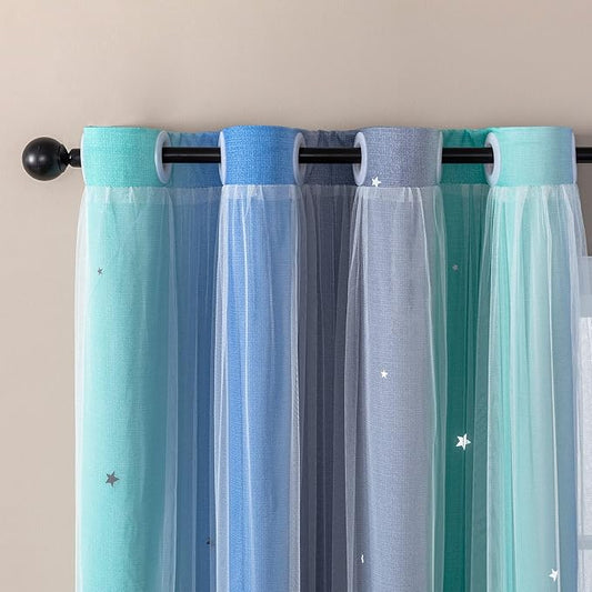 XiDi Curtains for Bedroom Decor, Rainbow BluGrenGrey-52-54