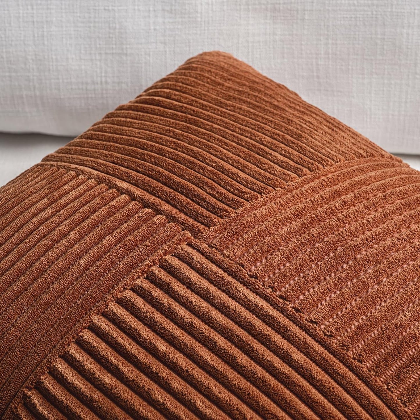 Fancy Homi 2 Packs Rust Lumbar Decorative Throw Pillow Covers 14x24 Inch for Couch Bed Sofa, Rustic Farmhouse Boho Home Decor, Soft Striped Corduroy Rectangle Accent Terracotta Cushion Case 35x60 cm