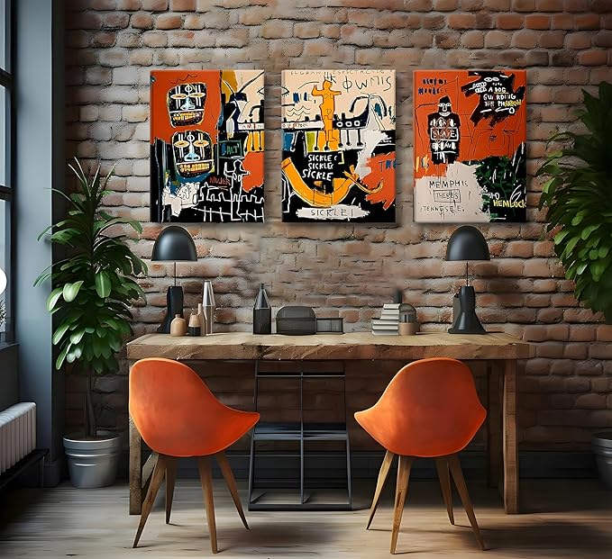 Framed 3pcs Modern Colorful Graffiti Wall Art Street Canvas Prints Posters Modern Abstract Paintings Wall Decor for Urban Home Living Room Bedroom Bathroom Office Home Decoration