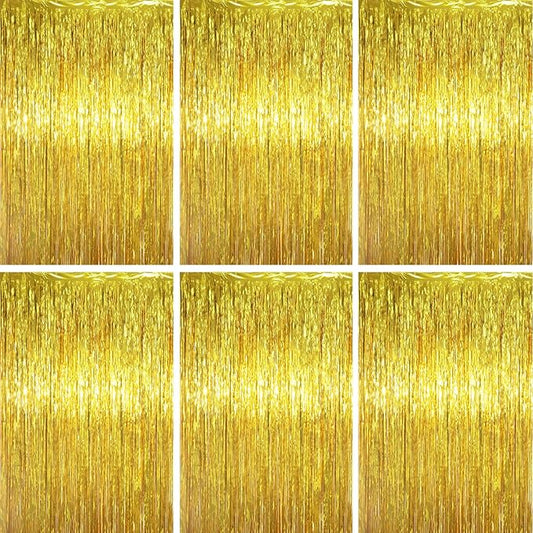 3.3 x 6.6 ft Foil Fringe Backdrop Curtains, Tinsel Streamers Party Decorations, Fringe Backdrop for Birthday, Baby Shower, Gender Reveal, Graduation (6, Gold)