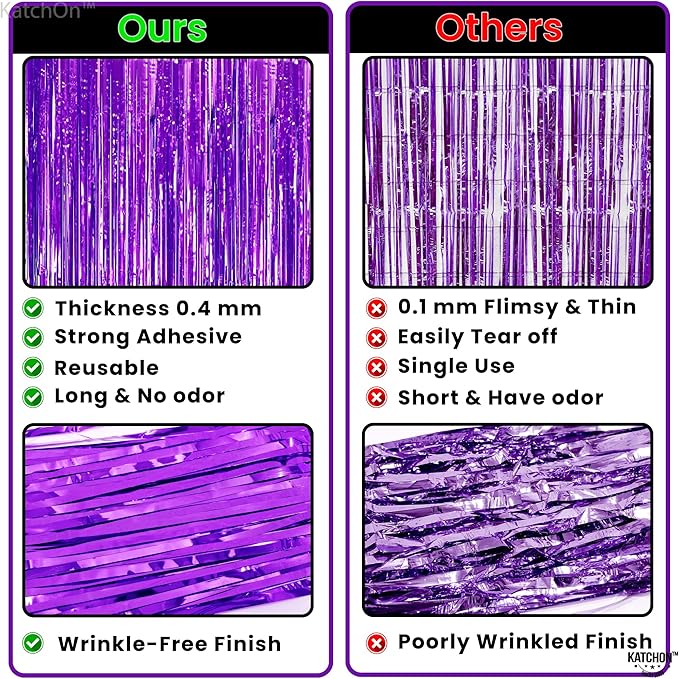 KatchOn, Metallic Purple Foil Fringe Curtain 3.2x8 Ft, Pack of 2 | Streamer Backdrops for Purple Birthday Decorations, Ramadan Decorations for Home | Backdrops for Graduation Decoration 2026