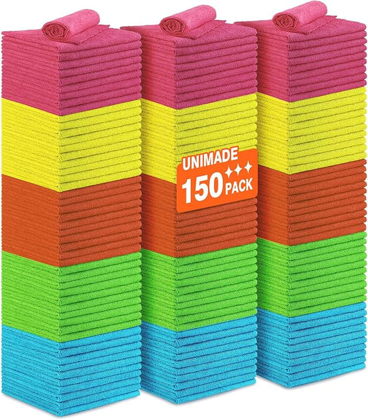 Microfiber Cleaning Cloth, 150PK Reusable Shop Rags Bulk Microfiber Cleansing Cloth Lint Free Cleaning-Towel for Car Kitchen Automotive Bar Mechanic Restaurant Garage,11.5"x11.5",Multicolor