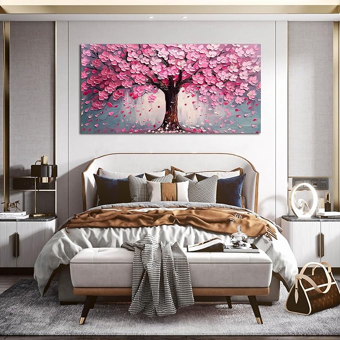 Pink Wall Art Large Tree of Life Wall Art for Living Room Bedroom Office Bathroom Modern Framed Canvas Prints Pink and Grey Picture Size 30x60