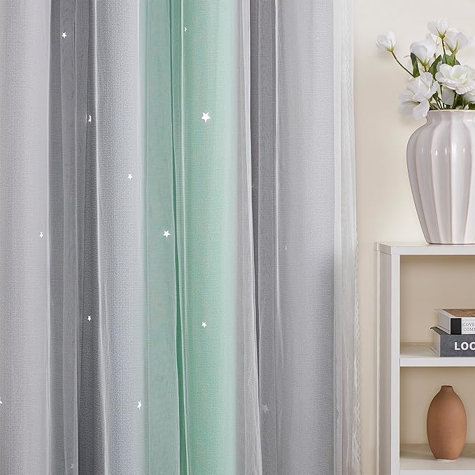 XiDi Curtains for Bedroom Decor, Rainbow Green LightgreyGrey34/45/1