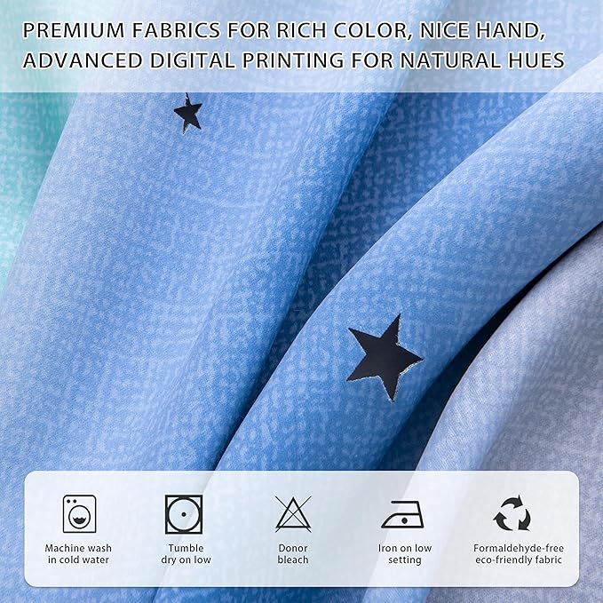 XiDi 90 Inches Curtains for Girls Bedroom 2 Panels Set, Blue Green Grey Blackout Rainbow Grommet Curtains for Kids Room Decor, Unicorn Wall Decals Drapes for Little Girl Nursery Room 34 Inches Wide
