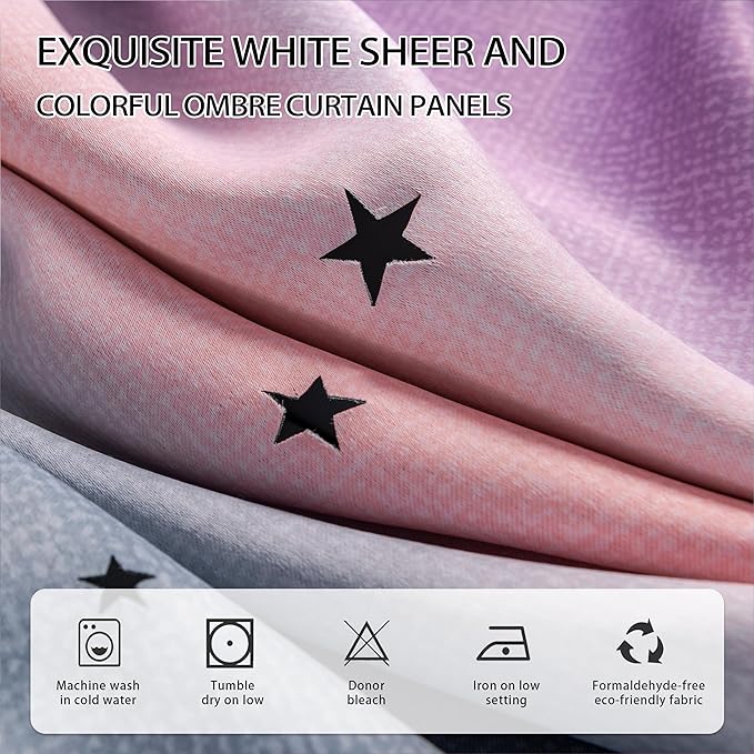XiDi Ombre Blackout Curtains for Girls Bedroom Kids Room Unicorn Princess Theme Home Decor 72 inches Length Grey/Pink/Purple, W34 X L72 2 Panels