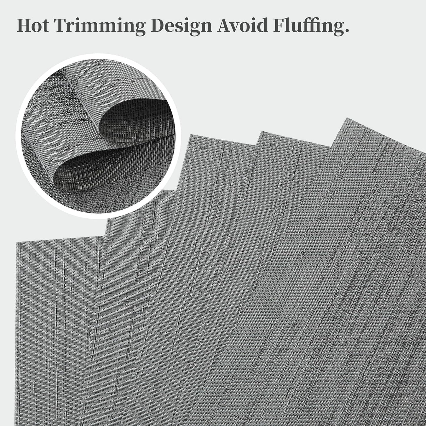 Leetaltree Grey Placemats, Heat Resistant Non-Slip Place mats for Dining Table, Washable Durable PVC Vinyl Woven Table Mats (Set of 8)