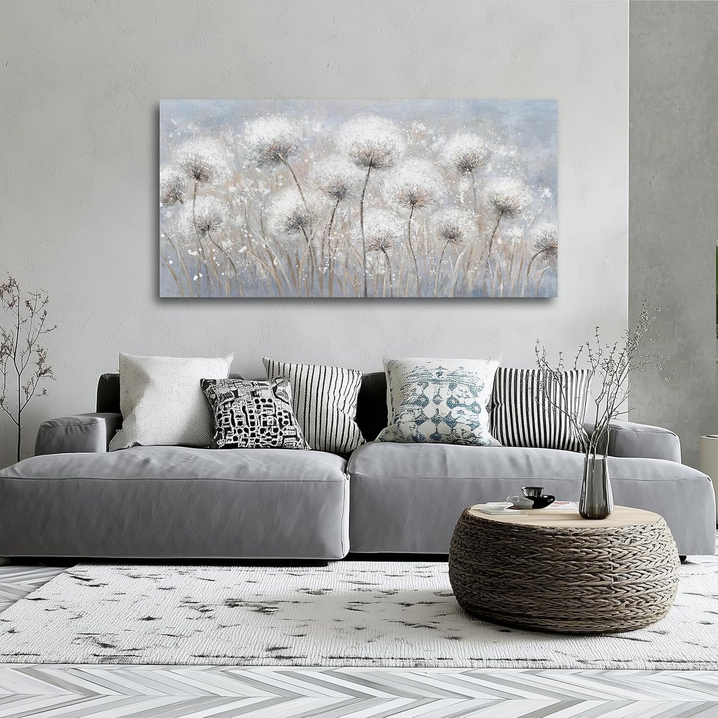 Belmrxne Floral Canvas Wall Art White Wall Decor Aesthetic Artwork Dandelion Canvas Painting for Living Room Bedroom Dining Room Office Home Decor 20x40 inch