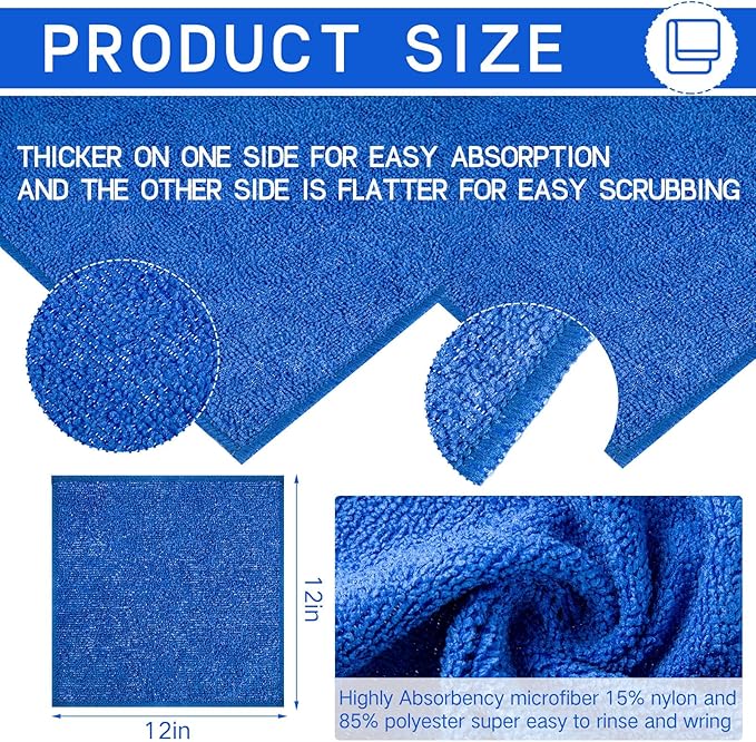Macarrie 200 Pieces Microfiber Cleaning Cloths Bulk Absorbent Microfiber Towels Reusable Lint-Free Streak Free Wash Rags for House Kitchen Office Restaurants Bar Shop Car, 12 x 12 Inches (Royal Blue)