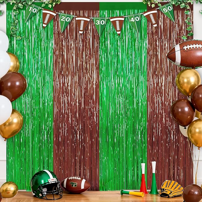 Browm and Green Fringe Curtain Party Streamers 2Pack 3.3 x 8.3 Ft Foil Fringe Backdrop Curtains for Birthday Wedding Bridal Holiday Tinsel Streamers Green Party Decorations Door Streamer