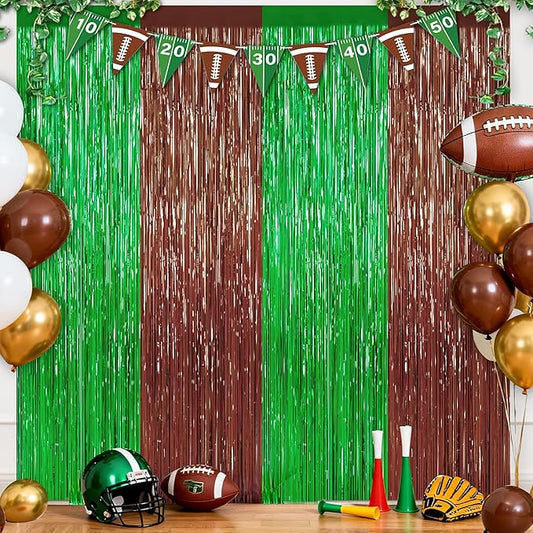 Browm and Green Fringe Curtain Party Streamers 2Pack 3.3 x 8.3 Ft Foil Fringe Backdrop Curtains for Birthday Wedding Bridal Holiday Tinsel Streamers Green Party Decorations Door Streamer