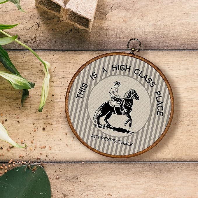 KSDUT Western Cowboy Wall Art Decor - Preppy Trendy Southwestern Wall Art Canvas Frame Hanging Prints, Foyer Entryway Modern Beige Round Wall Decor for Home Dorm Decorations 10"x10"
