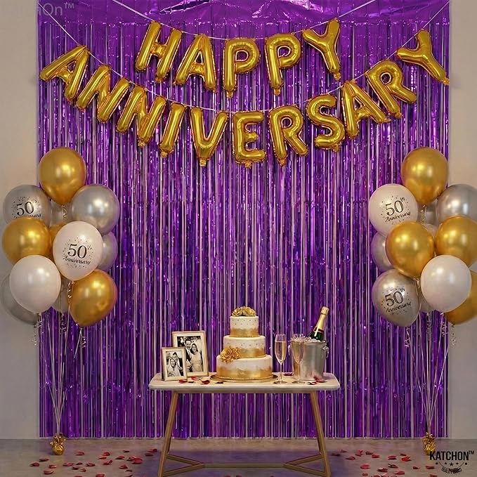 KatchOn, Metallic Purple Foil Fringe Curtain 3.2x8 Ft, Pack of 2 | Streamer Backdrops for Purple Birthday Decorations, Ramadan Decorations for Home | Backdrops for Graduation Decoration 2026
