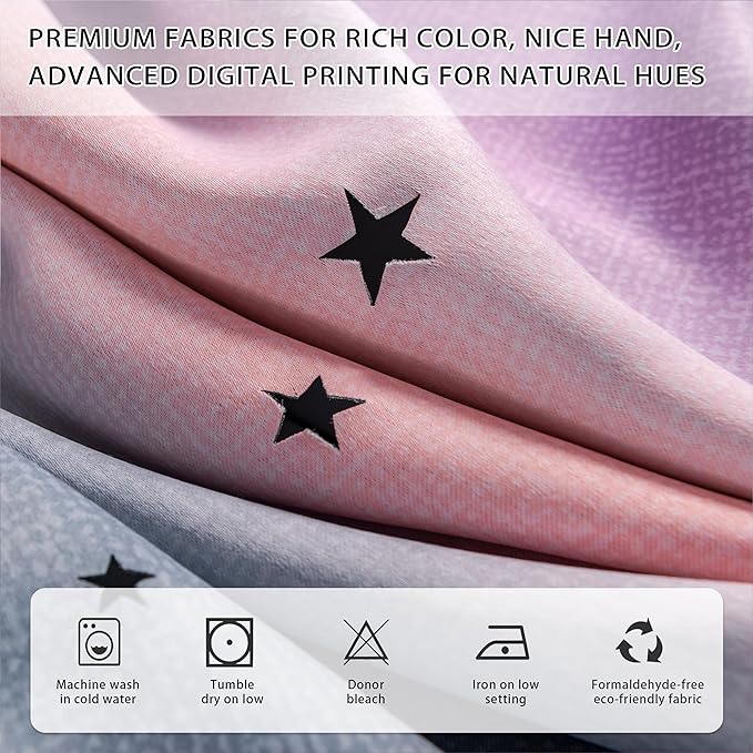 XiDi Dream Star Blackout Curtains for Kids Rooms Girl Princess Curtain for Daughter Bedroom Window (Grey Pink Purple, W34 X L63)