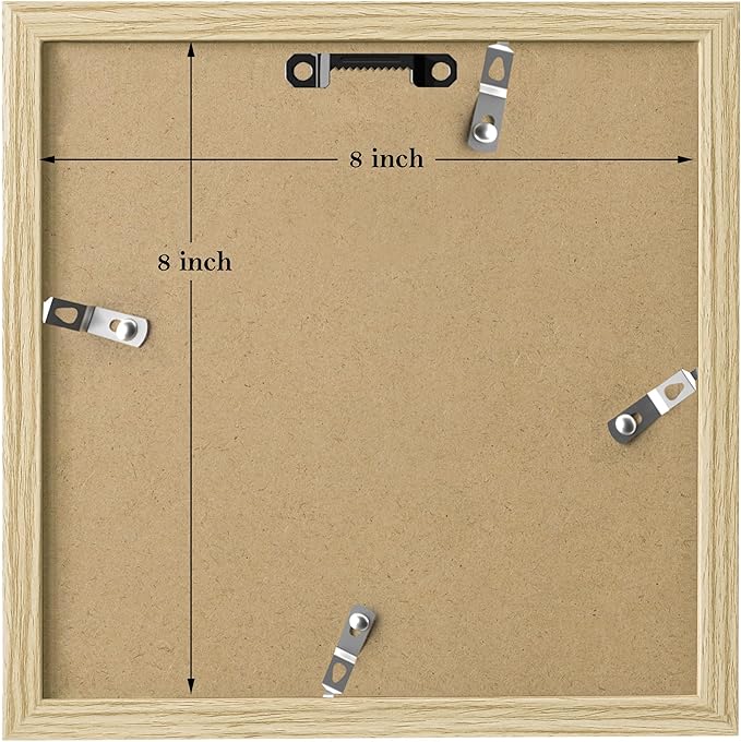 eletecpro 8x8 Picture Frames Set of 9 with Mat for 4x4 Photos or without Mat for 8x8, Square Gallery Wall Decor Collage for Picture Display, Natural Frame Set for Wall Hanging