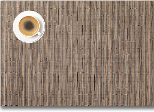 Placemats Set of 8 - Easy Clean Woven Vinyl Placemats for Dining Table, Indoor/Outdoor Place Mats, Washable PVC Table Mats （Light Brown）