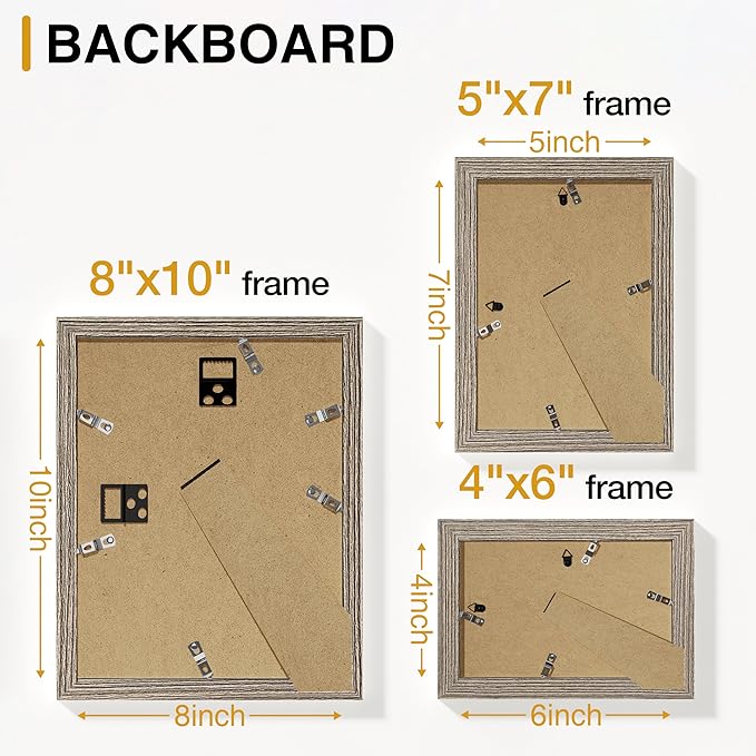 Vittanly 15 Pack Picture Frames Collage Wall Decor for Mounting or Tabletop Display, Gallery Frame Set for Family, Multi Sizes Including 3pcs 8x10, 6pcs 5x7, 6pcs 4x6, Grayish Brown