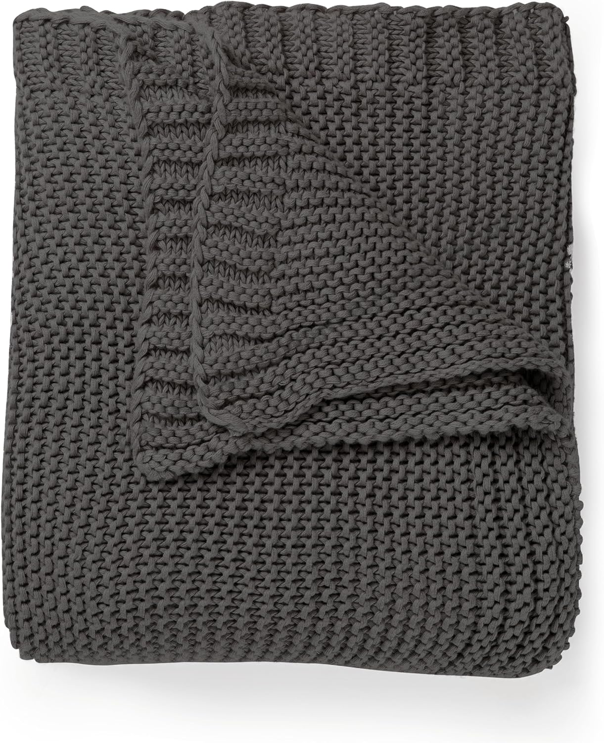 MakeMake Organics Organic Throw Blanket GOTS Certified Organic Cotton Blanket Knit Couch Bed Fall Colors Soft Neutral Cotton Throw Blanket Large (50x60, Charcoal Grey)