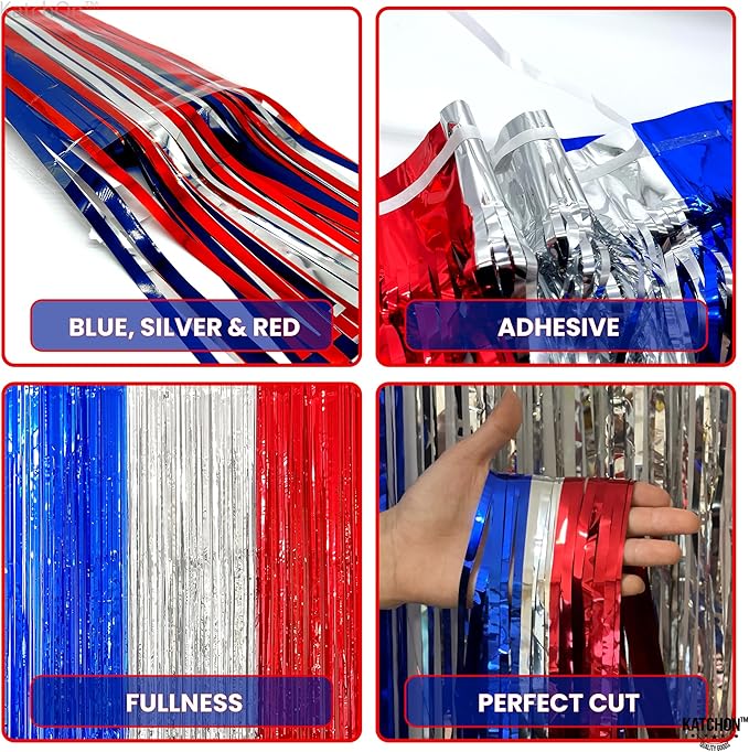 KatchOn, XtraLarge Red White and Blue Streamers - 3.2x8 Feet, Pack of 2 Red and Blue Decorations for Election Day | Election Day Decorations | Streamers for Patriotic and Veterans Day Decorations
