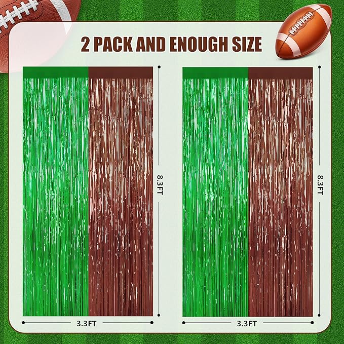 Browm and Green Fringe Curtain Party Streamers 2Pack 3.3 x 8.3 Ft Foil Fringe Backdrop Curtains for Birthday Wedding Bridal Holiday Tinsel Streamers Green Party Decorations Door Streamer