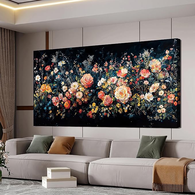 Canvas Wall Art Decor Large Canvas Art Wall Decor Vintage Green Wall Art Large Wall Pictures for Living Room Artwork for Walls Colorful Flower Wall Art Prints Bedroom Office Wall Art Decor 29" X 58"