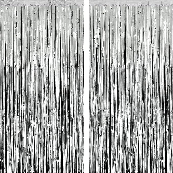 KatchOn, XtraLarge Silver Foil Fringe Curtain - 3.2x8 ft Pack of 2, Streamers Backdrop for Graduation Decorations 2026, Silver Fringe Backdrop for Birthday Decor, Bachelorette party decorations