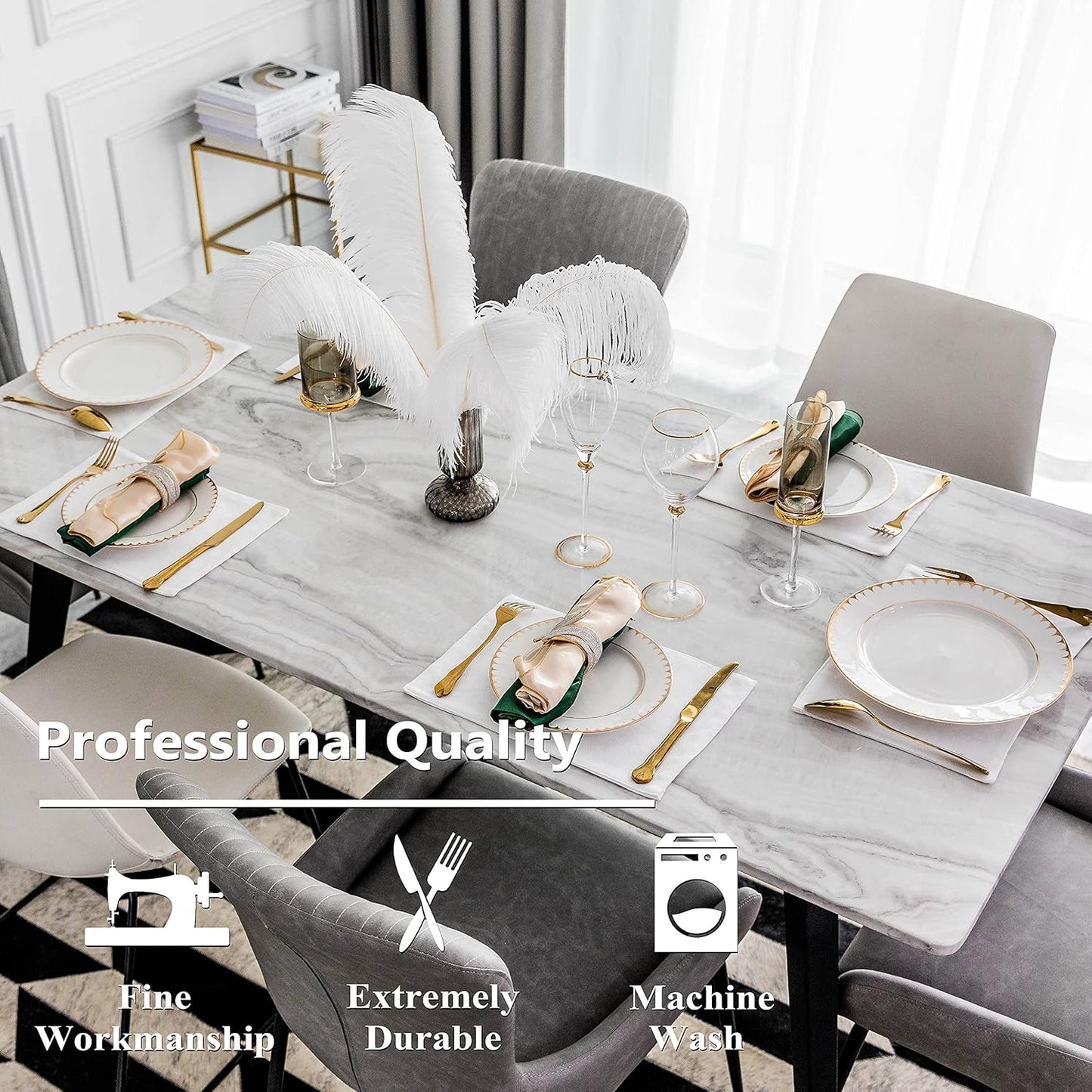 Home Brilliant White Placemats Set of 6 Heat Resistant Dining Table Place Mats for Kitchen Table for Wedding Party Holiday, Pure White