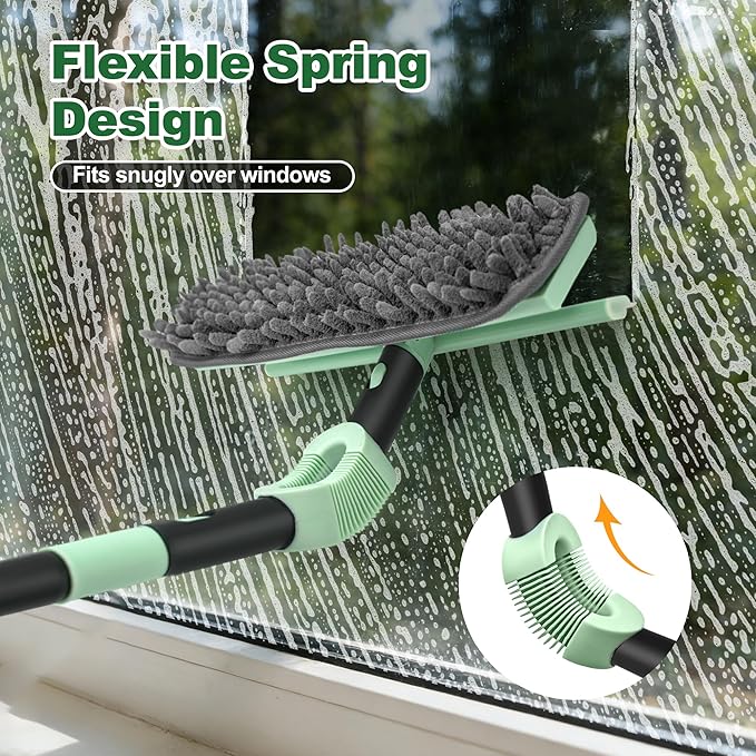 Window Squeegee Set 2-in-1 Window Cleaning Tool 73.6In Pole, Window Cleaner Squeegee for Home, Squeegee for Shower Glass, Car Window Squeegee Windshield Cleaner Tool