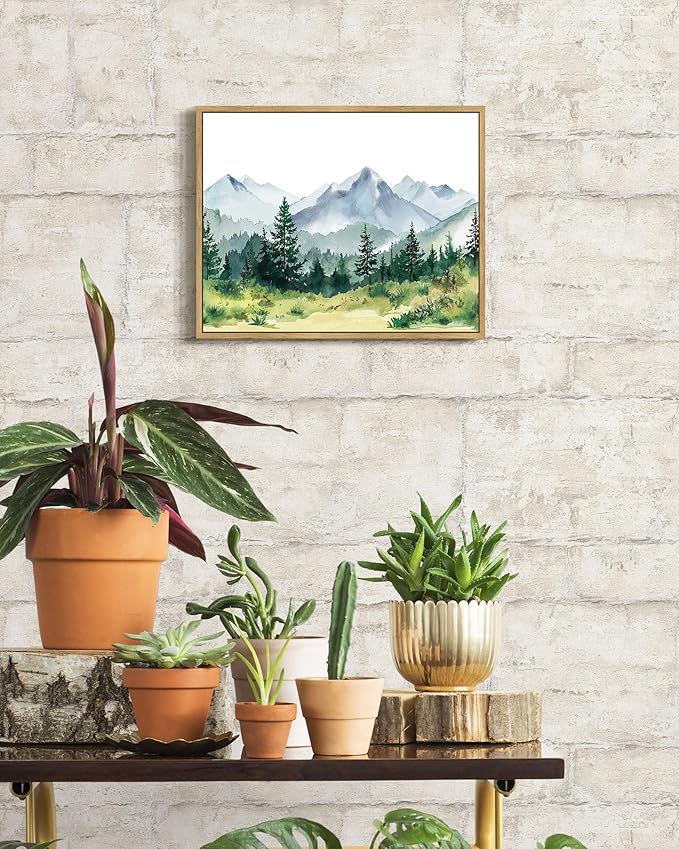 SHENIFY Green Pine Tree Forest Vintage Framed Wall Art Modern Landscape Scenery Farmhouse Artwork Prints Decor for Kitchen Living Room Bedroom Bathroom - 8x10in Natural Framed
