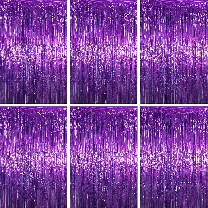 3.3 x 6.6 ft Foil Fringe Backdrop Curtains, Tinsel Streamers Party Decorations, Fringe Backdrop for Birthday, Baby Shower, Gender Reveal, Graduation (6, Purple)