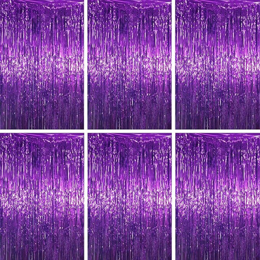 3.3 x 6.6 ft Foil Fringe Backdrop Curtains, Tinsel Streamers Party Decorations, Fringe Backdrop for Birthday, Baby Shower, Gender Reveal, Graduation (6, Purple)