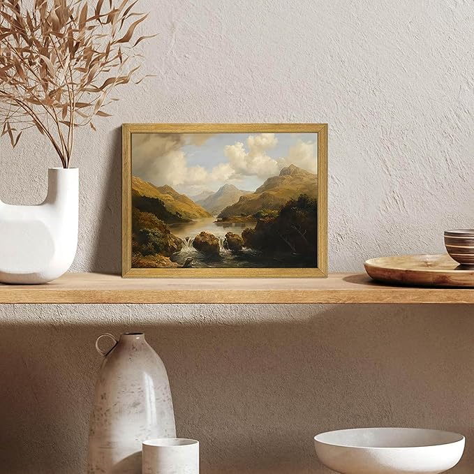 Framed Vintage Landscape Wall Art Home Decor, Retro Mountain Vintage Painting Prints, Countryside Farmhouse Landscape Wall Decor, Canvas Wall Art for Living Room Bedroom Home Bathroom Decor 8x10 Inch