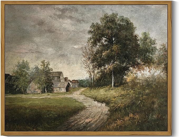 SHENIFY Vintage Landscape Framed Wall Art Rustic Cottage Countryside Farmhouse Decor Retro Painting for Kitchen Living Room Bedroom Bathroom - 11x14in Natural Framed