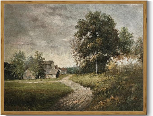 SHENIFY Vintage Landscape Framed Wall Art Rustic Cottage Countryside Farmhouse Decor Retro Painting for Kitchen Living Room Bedroom Bathroom - 11x14in Natural Framed