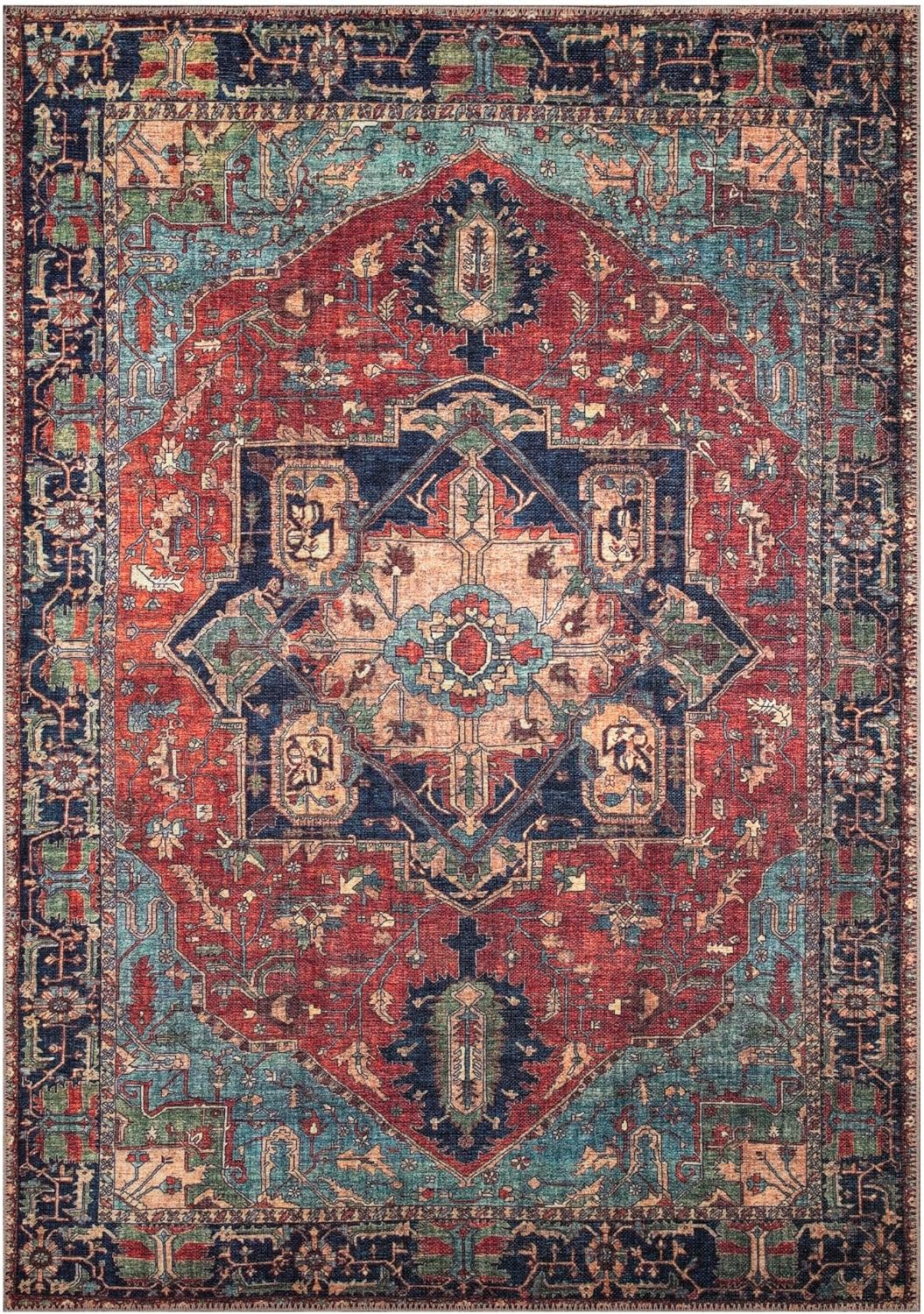 Keen Home Design 9x12 Rug - Machine Washable Area Rug with Non-Slip Backing, Ideal for Living Room, Dining Room, Bedroom - Vintage, Easy Clean, Durable, Low Pile Rug - (9' x 12')