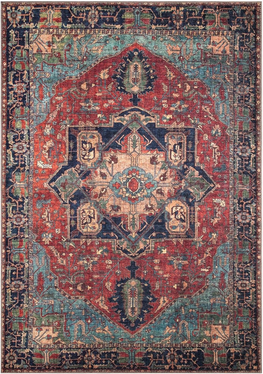 Keen Home Design 6x9 Rug - Machine Washable Area Rug with Non-Slip Backing, Ideal for Living Room, Dining Room, Bedroom - Vintage, Easy Clean, Durable, Low Pile Rug - (6' x 9')