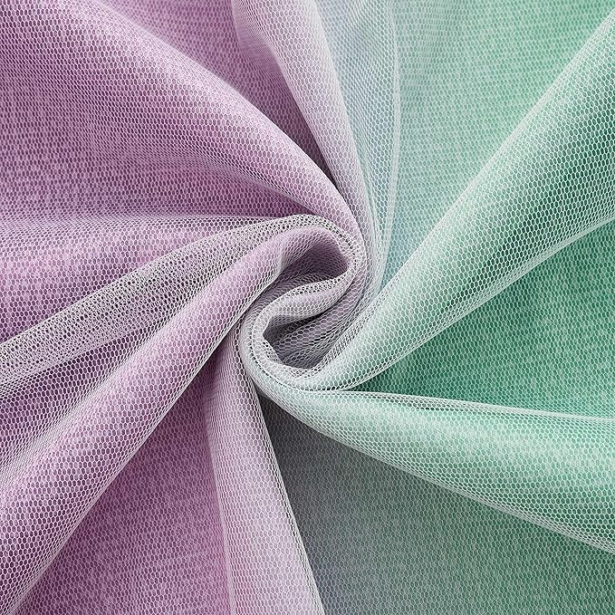 XiDi Blue & Rainbow Curtains for Kids & Girl Rooms - Blackout, Purple & Green 34x72 Inch Long 1 Panel with Unicorn Wall Decals