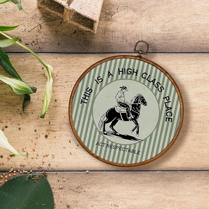 KSDUT Western Cowboy Wall Art Decor - Green Preppy Trendy Southwestern Wall Art Canvas Frame Hanging Prints, Foyer Entryway Modern Round Wall Decor for Home Dorm Decorations 10"x10"