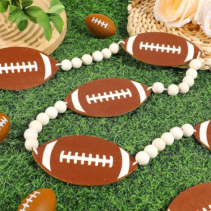 Football Wood Bead Garland Kit Football Garland Banner Decorations Sports Game Hanging Banner Decor Football Gameday Tailgate Party Supplies for Wall Fireplace Mantle Home Office Party Spring Favors