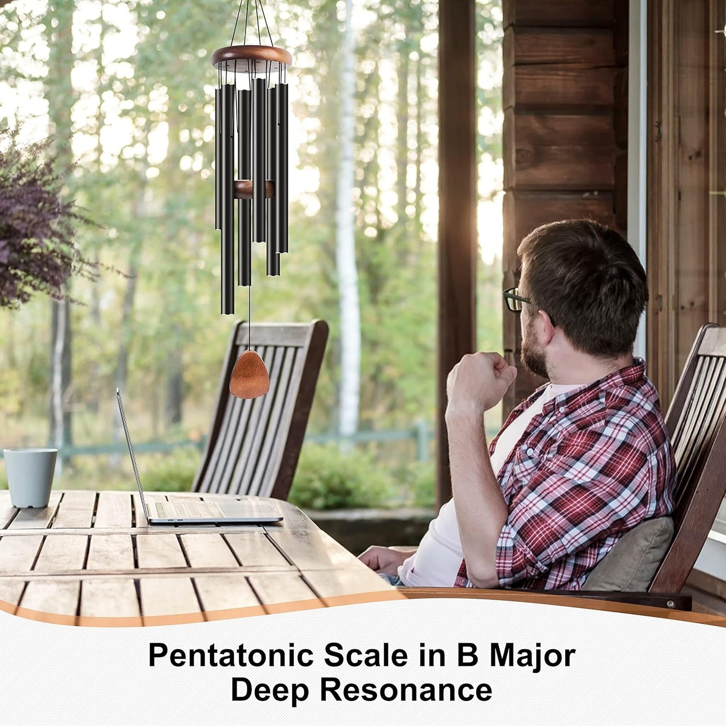 Large Aluminium Wind Chimes 37" Inches to Create a Zen Atmosphere Suitable for Outdoor, Garden, Patio Decoration Wind Chimes with Wind Catcher Suitable as A Gift for Unisex(2 Pack Black)