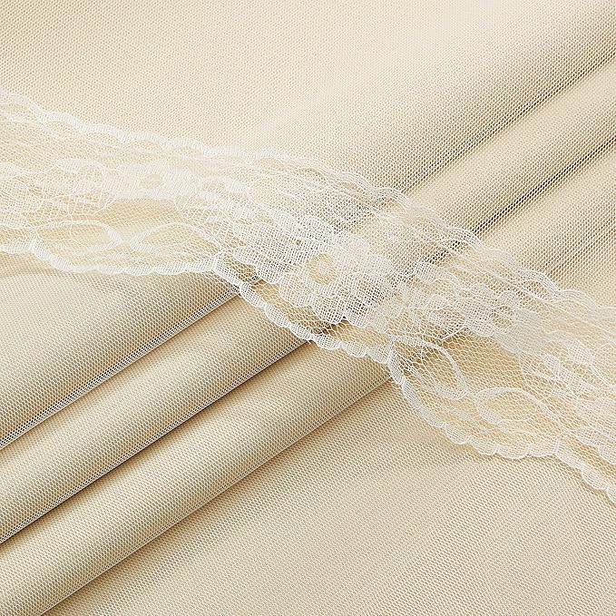 XiDi 100% Blackout Curtains with Sheer Overlay 84 Inches Long 2 Panels for Girls Bedroom Living Room Thermal Insulated Room Darkening Double Layer Beige Curtains with Lace Hem Grommet Top W34 x L84