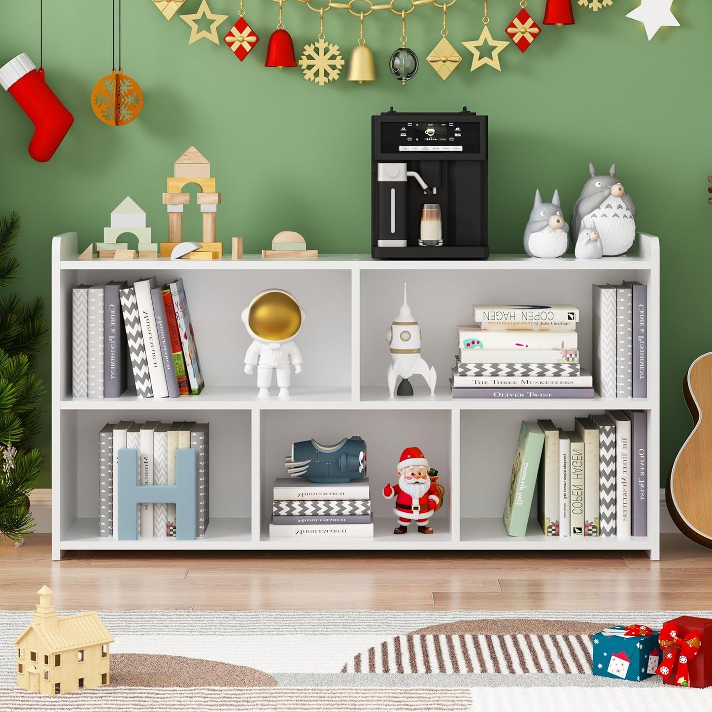 Book Shelf, 5 Cubes Storage Organizer, Open Bookshelf Wooden Bookcase, Freestanding White Bookshelf Cube Shelf for Bedroom, Living Room