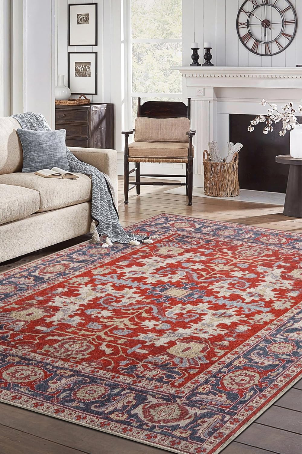 Keen Home Design 6x9 Rug - Machine Washable Area Rug with Non-Slip Backing, Ideal for Living Room, Dining Room, Bedroom - Vintage, Easy Clean, Durable, Low Pile Rug - (6' x 9')