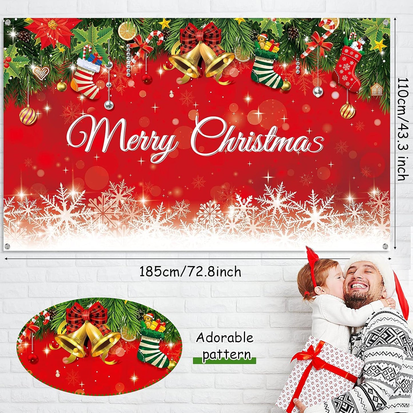 Irenare Christmas Backdrop Merry Christmas Banner Party Decoration Xmas Photography Background Photo Props for Winter Holiday New Year Eve Family Party Decoration Supplies(Snowflake)