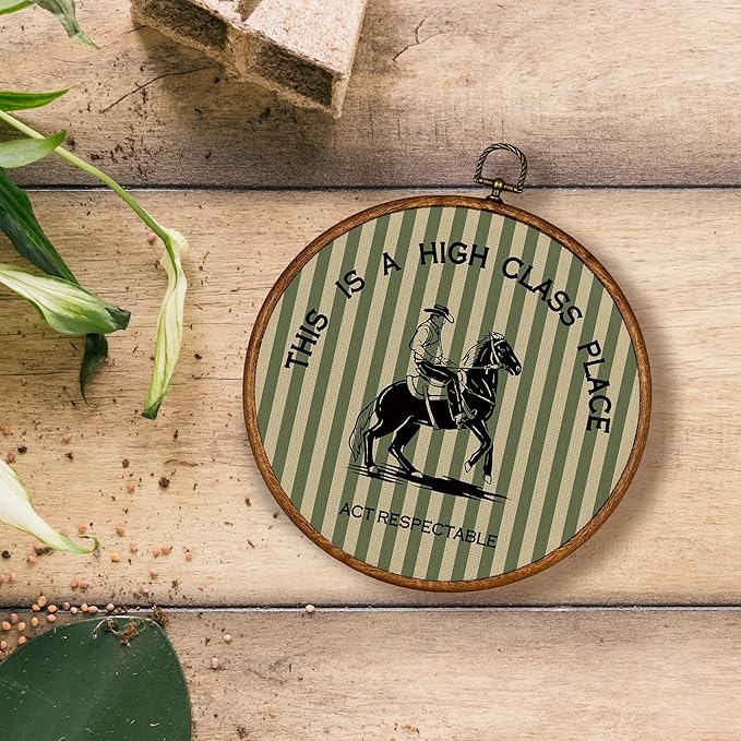 KSDUT Western Cowboy Wall Art Decor - Preppy Trendy Southwestern Wall Art Canvas Frame Hanging Prints, Green Foyer Entryway Modern Round Wall Decor for Home Dorm Decorations 10"x10"