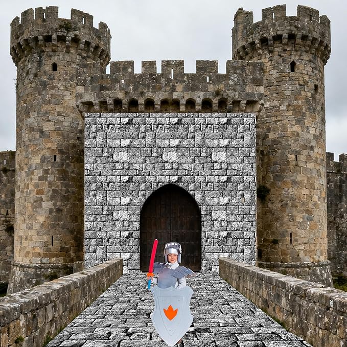 party greeting Stone Wall Tablecloth Roll 200FT x 51 Inch Disposable Brick Stone Plastic Table Covers Roll Castle Wall Backdrop for Halloween Western Birthday Medieval Party Decoration Favors Supplies
