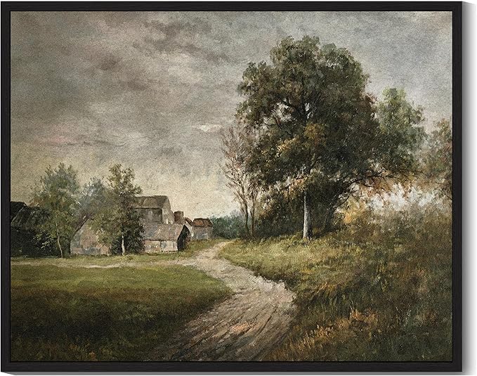 SHENIFY Vintage Landscape Framed Wall Art Rustic Cottage Countryside Farmhouse Decor Retro Painting for Kitchen Living Room Bedroom Bathroom - 8x10in Black Framed