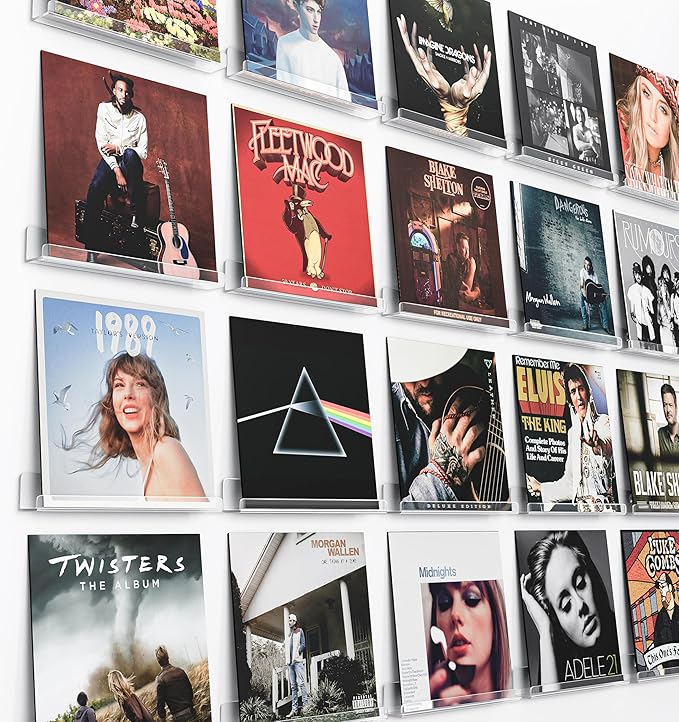 20 Pack Vinyl Record Shelf Wall Mount, 12-Inch Clear Acrylic Album Storage Holder, Floating Display Shelves for Wall Decor, Magazine Shelf, Kids Bookshelf, Suitable for Bedroom, Living Room