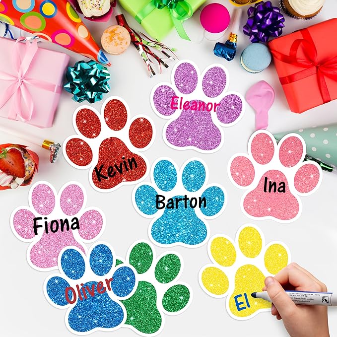 BWkoss Glitter Paw Prints Cutouts- 100Pcs Colorful Paw Print Paper Cut-Out Mini Paw Print Accents Decor Bulk Dog Footprint Cutout Bulletin Board Party Supplies for Kids DIY Craft Classroom Wall Decors
