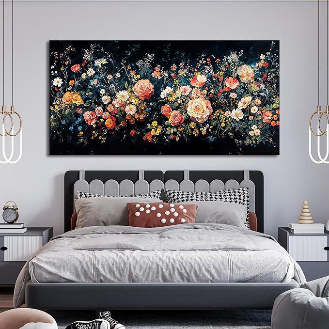 Canvas Wall Art Decor Large Canvas Art Wall Decor Vintage Green Wall Art Large Wall Pictures for Living Room Artwork for Walls Colorful Flower Wall Art Prints Bedroom Office Wall Art Decor 29" X 58"